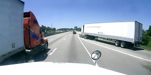 Semi Merges Onto Highway Right Into Other Traffic